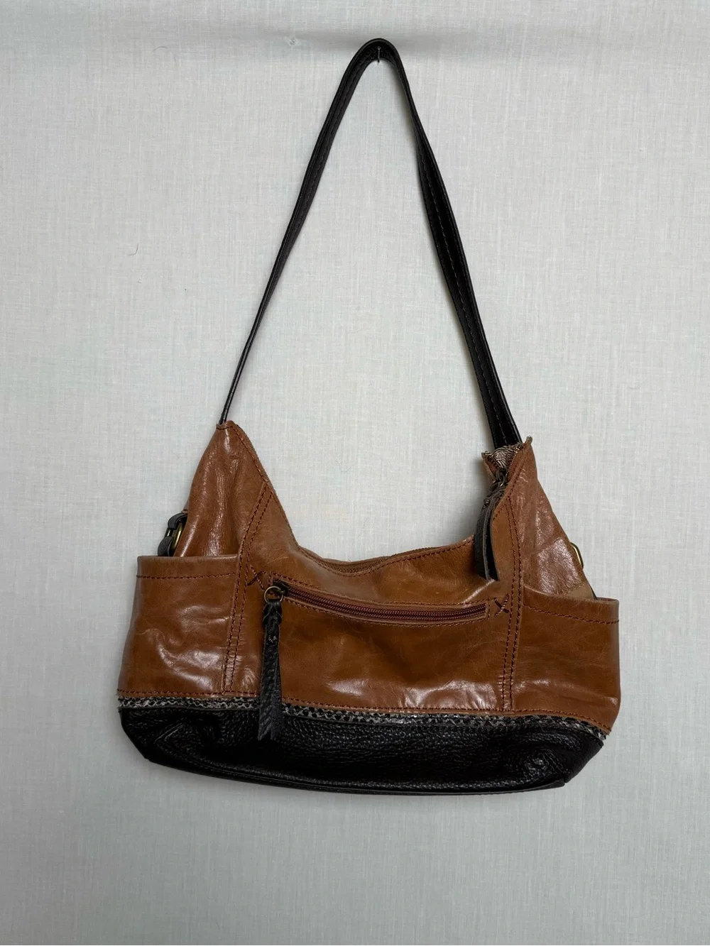 The Sak Leather Shoulder Bag Brown Black Y2K 90’s Colorblock Hobo Purse